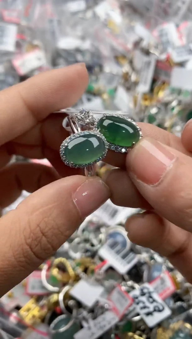 银S925镶嵌戒指翡翠4444----5