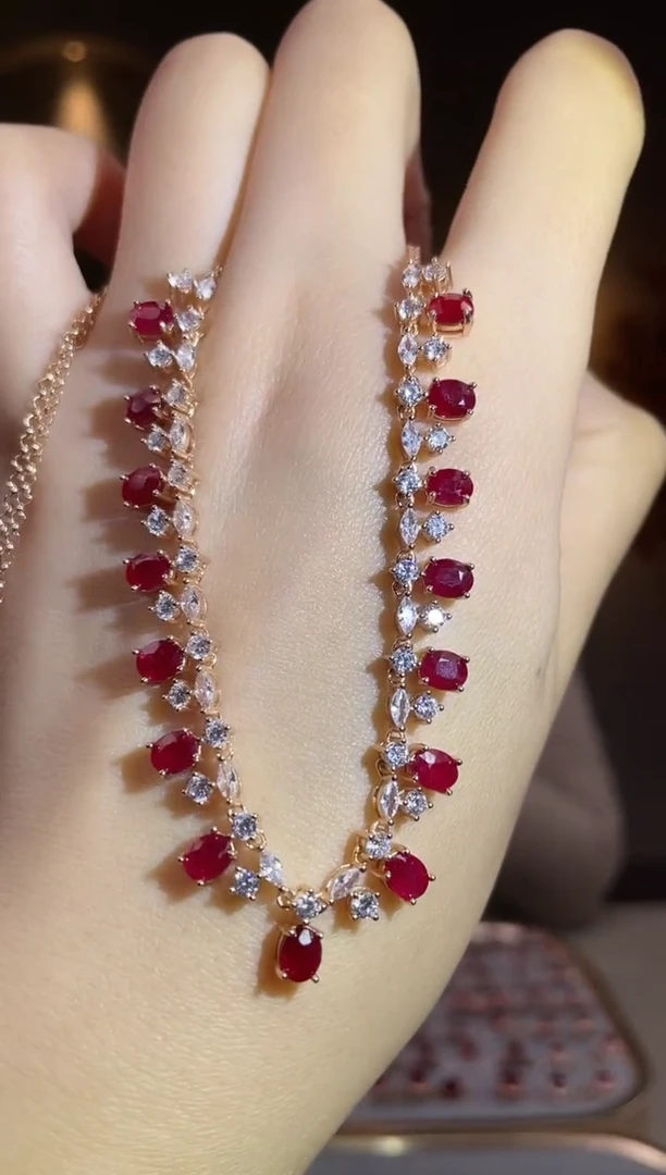 银S925镶嵌颈饰红宝石颈饰