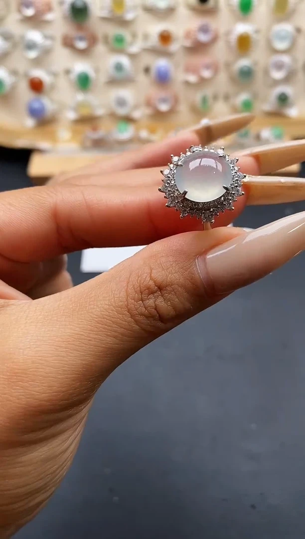 银S925镶嵌戒指翡翠缅甸天然A货翡翠1 9-8