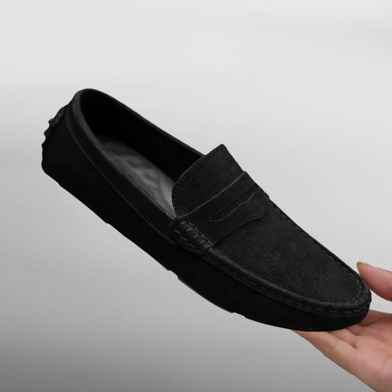 AMI DRAJK豆豆鞋男款真皮夏季薄款软皮软底男士休闲皮鞋磨砂男鞋