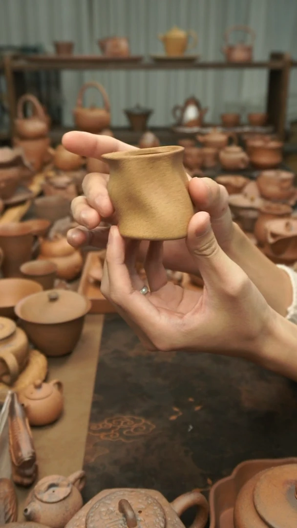 老岩泥原矿料  手捏异形树桩杯80ml