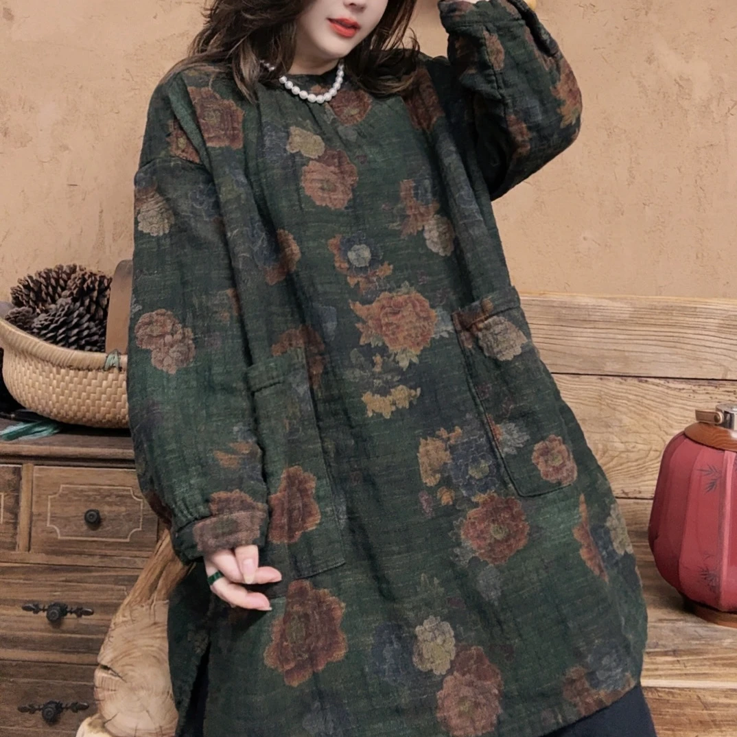 美子原创印花常规厚款外套冬季中长款提花（衣长80胸围135）