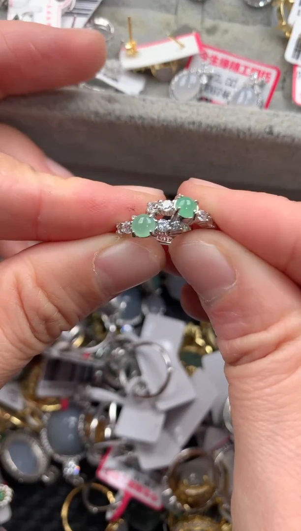 银S925镶嵌戒指翡翠666---10