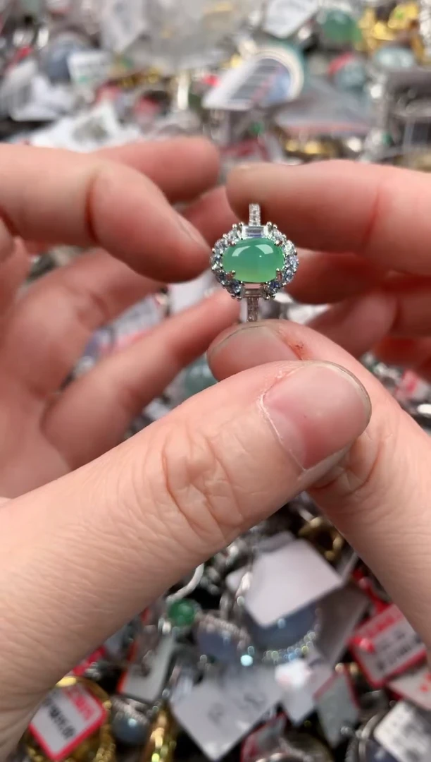银S925镶嵌戒指翡翠666---9
