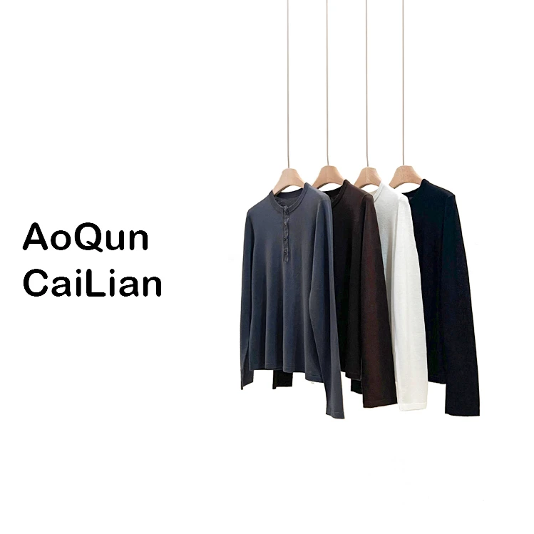 AoQunCaiLian百搭时尚潮流后肩设计拼接款水溶羊毛上衣-8203