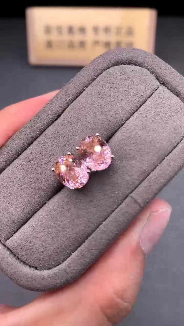 银S925镶嵌耳饰双色碧玺2222