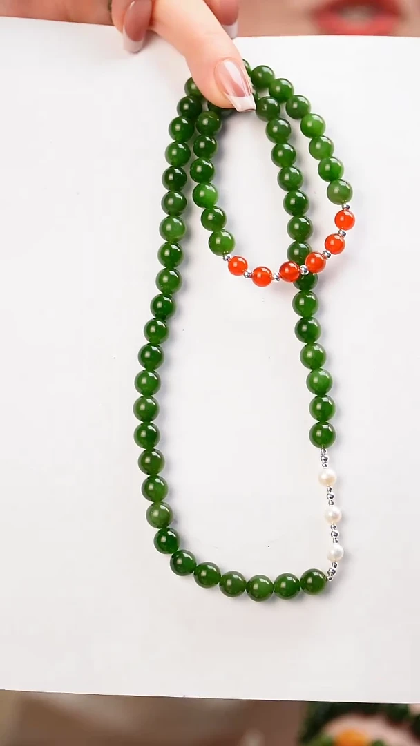 【闪购商品】和田玉（碧玉）项链银S925镶嵌±8mm和田玉碧玉项链