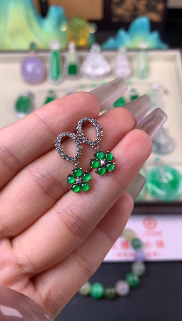 银S925镶嵌翡翠耳钉耳钉