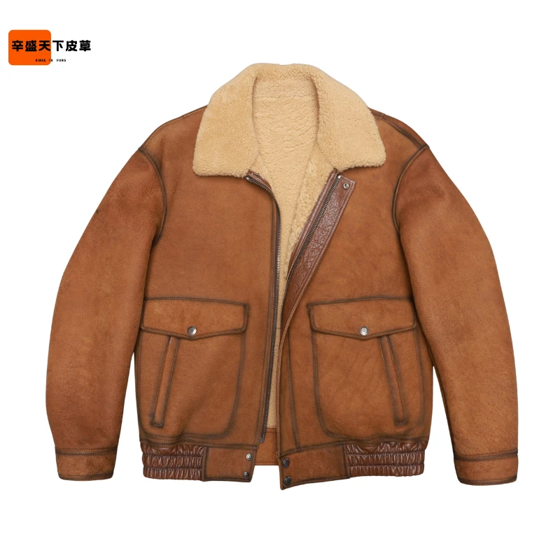 【新品上市】XINSE-真皮美式重机车短款小夹克原生态皮毛一体皮衣