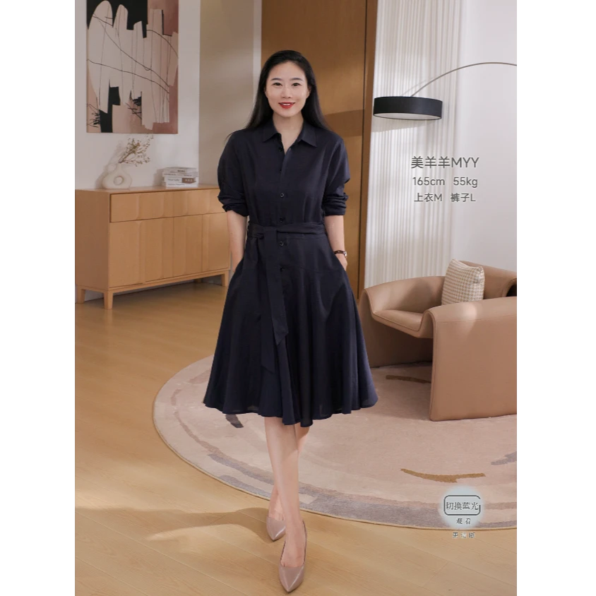 WMRJ【汉麻衬衫连衣裙】老钱极简高级显瘦优雅汉麻连衣裙女气质