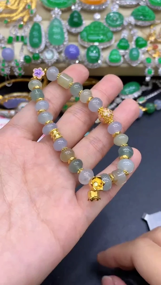 足金镶嵌手链翡翠330-中国好珍宝