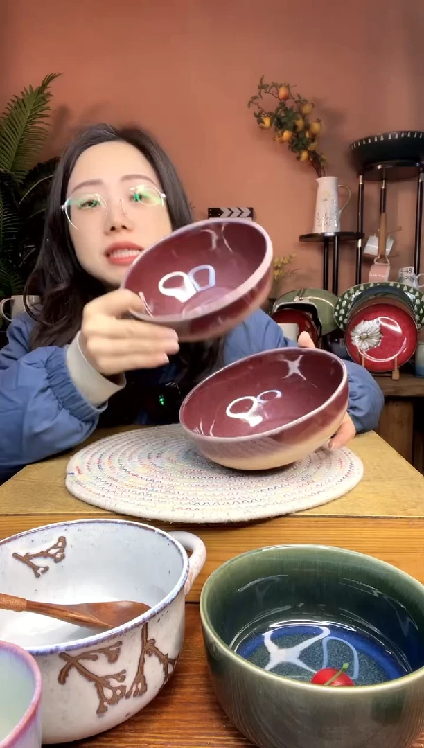 陶瓷6.5英寸紫色渐变面碗 2件 微瑕疵