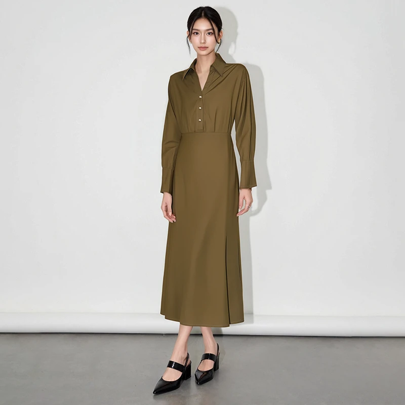 「邂逅优雅」 时尚气质收腰长袖女装连衣裙法式衬衫裙HBZU651332