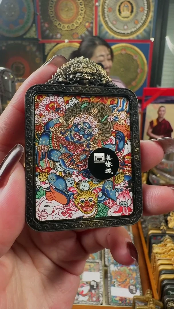 吊坠壹善缘城手绘唐卡黑六臂