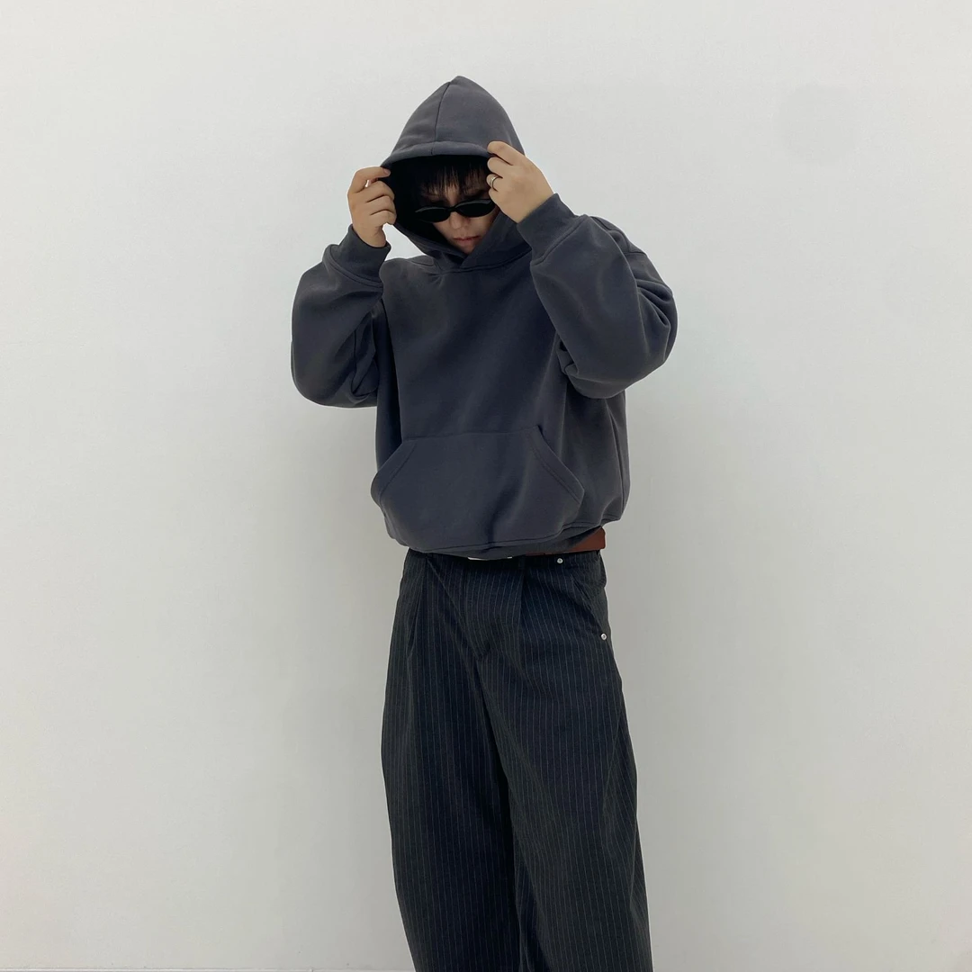 秋冬上新Boxy连帽卫衣短宽版Cleanfit基础百搭长袖卫衣韩版宽松