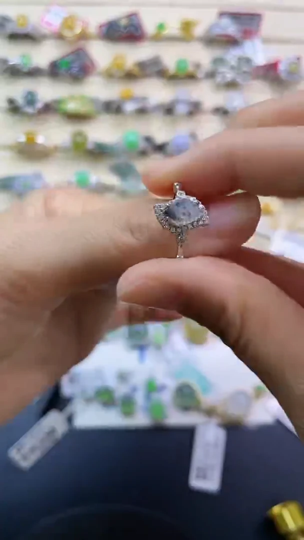 银S925镶嵌戒指翡翠翡翠 蛋面 银S925镶嵌