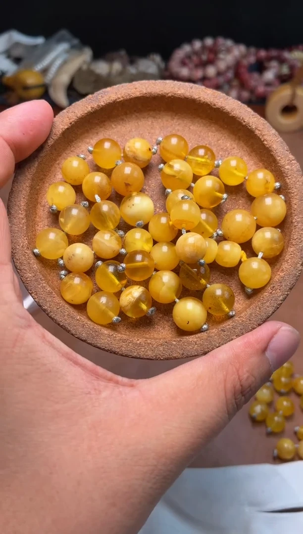 蜜蜡吊坠(不含链)未镶嵌杂件625-蜜蜡圆珠 2个-有瑕疵
