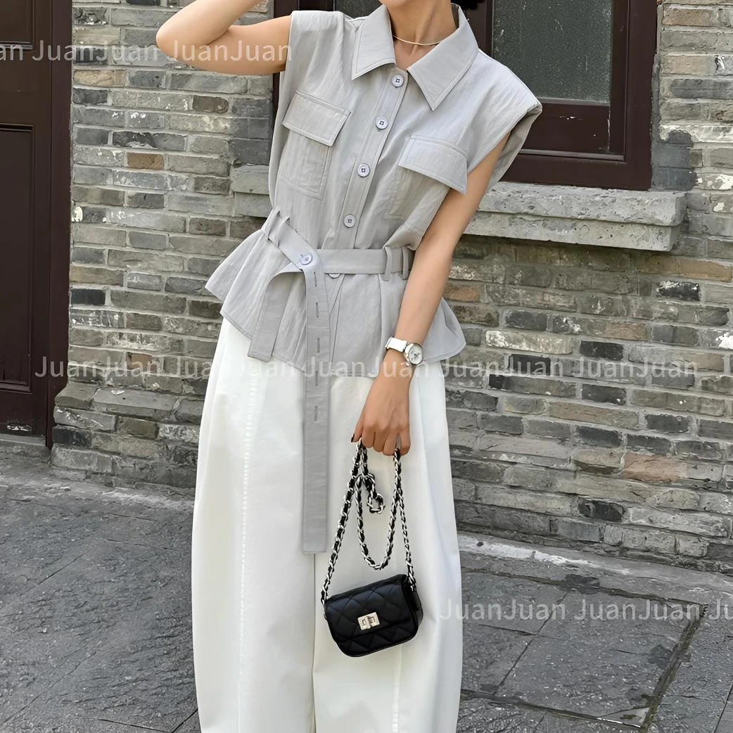 【行走的空调】无袖飞飞袖显瘦上衣莱赛尔天丝透气百搭带腰带衬衫