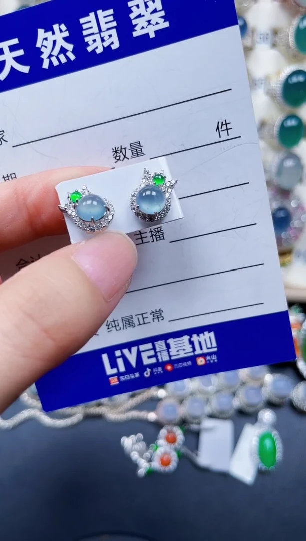 银S925镶嵌翡翠耳饰663