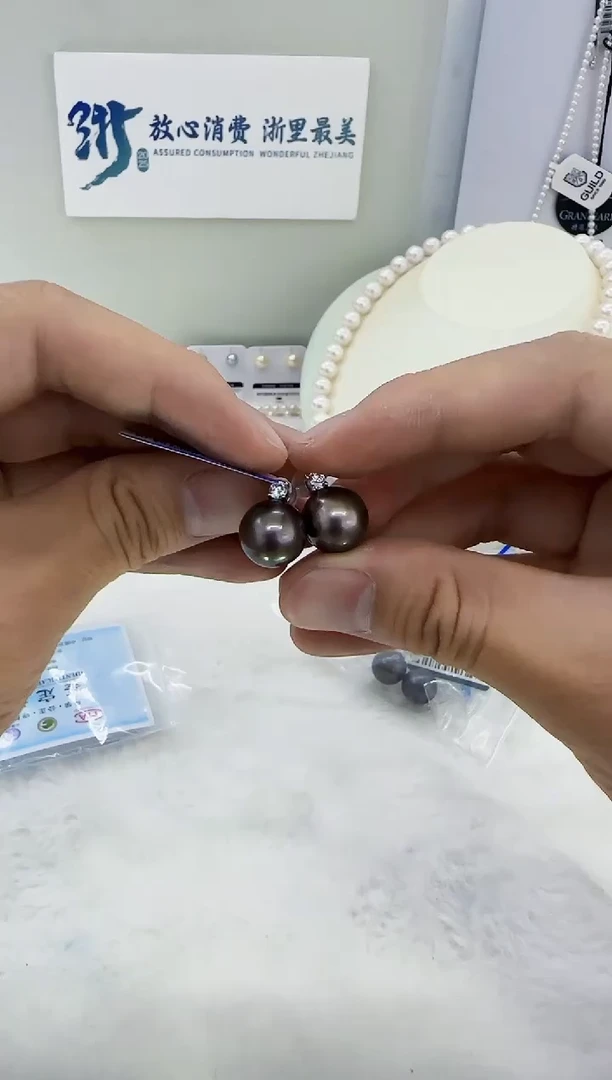 银S925镶嵌海水珍珠DA大溪地珍珠耳钉12-13  y340
