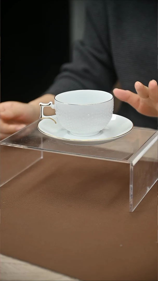 陶瓷250ml海王星浮雕咖啡杯1套