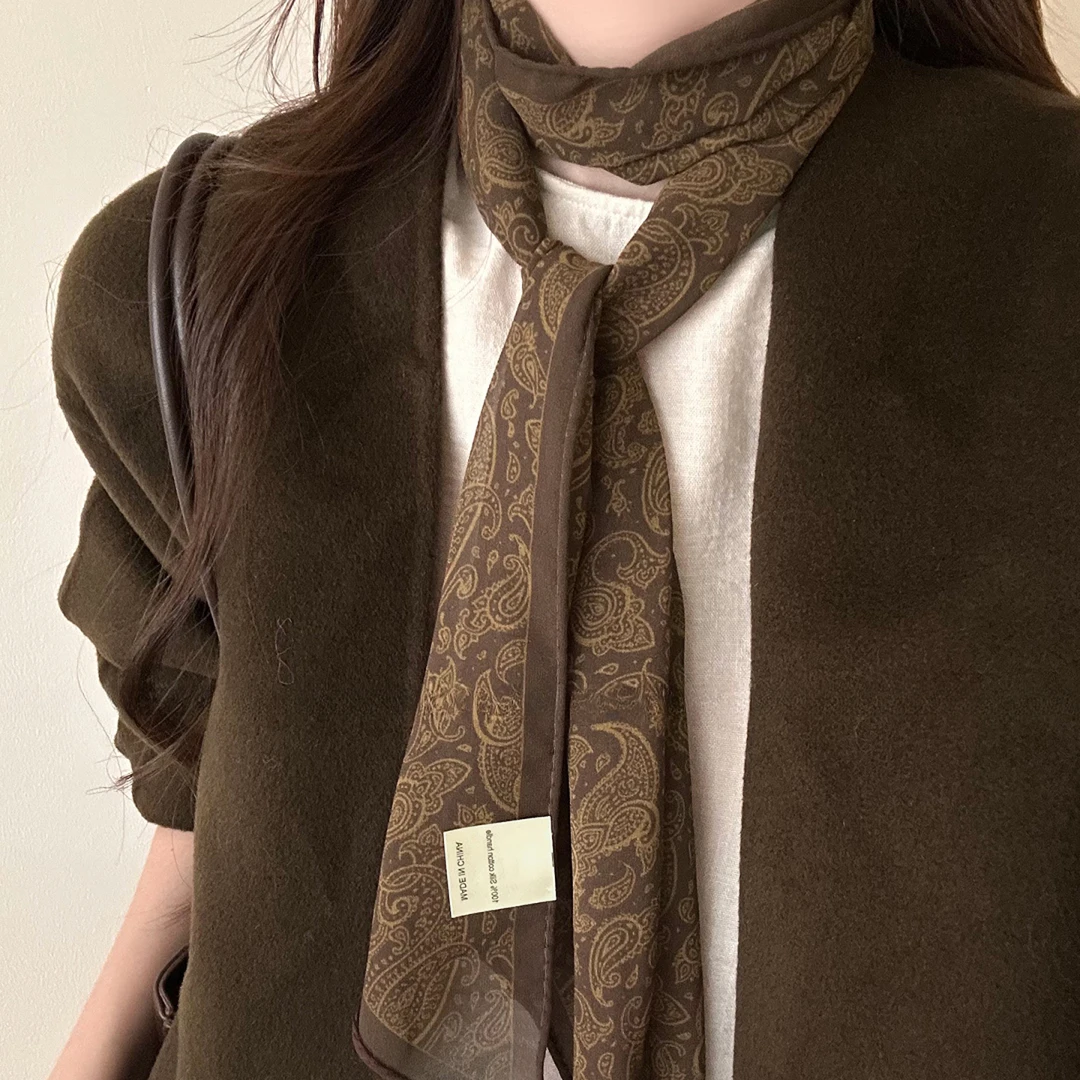 非金属布艺项链 复古腰果花长条丝巾项链女秋冬氛围感配饰毛衣链