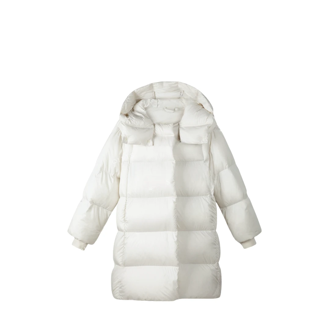 泡芙气质90白鸭绒羽绒服女中长款保暖外套连帽韩版冬宽松时尚百搭