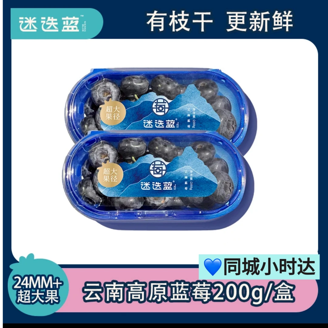 【同城小时达-迷迭蓝巨无霸蓝莓破价福利】云南迷迭蓝系列22-26mm新鲜采摘200g/盒花香浓郁一口超大果云南省