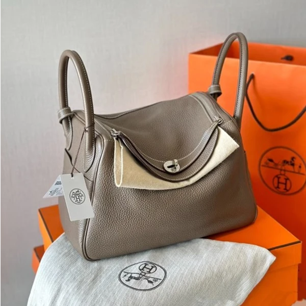 95新 Hermes/爱马仕 【柳柳】琳迪包 30 大象灰 TC皮 T刻