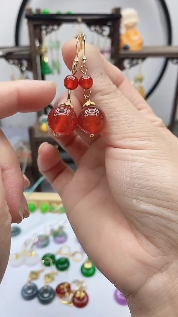 南红玛瑙14K金镶嵌耳饰10