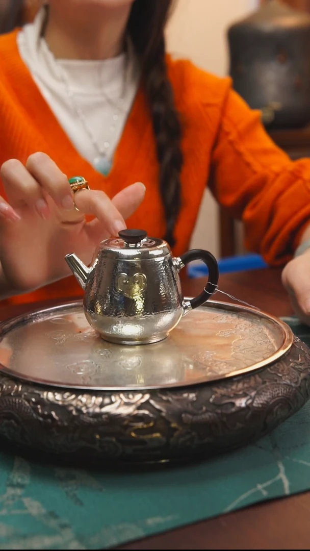 古悦足银999泡茶壶