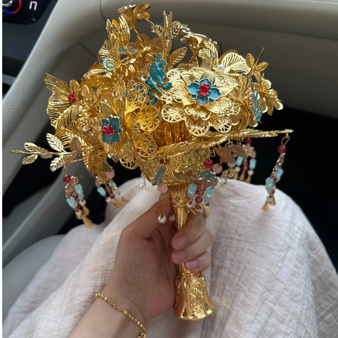 2025最新款【青山黛】金色手捧花diy材料包结婚礼物手捧花成品