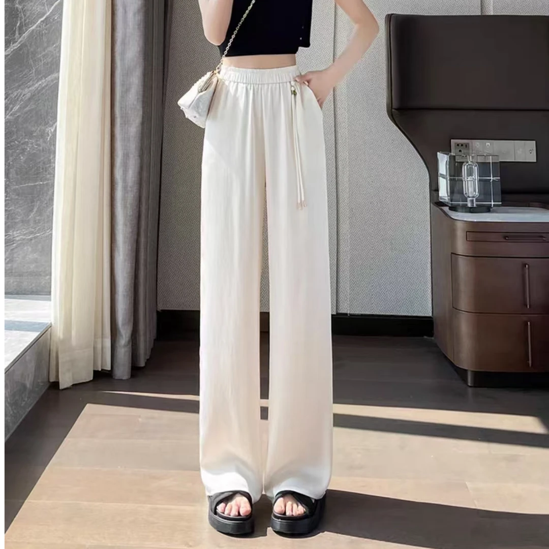 醋酸缎面薄款高腰时尚休闲夏季直筒裤垂坠感女直筒凉凉冰丝抖抖裤