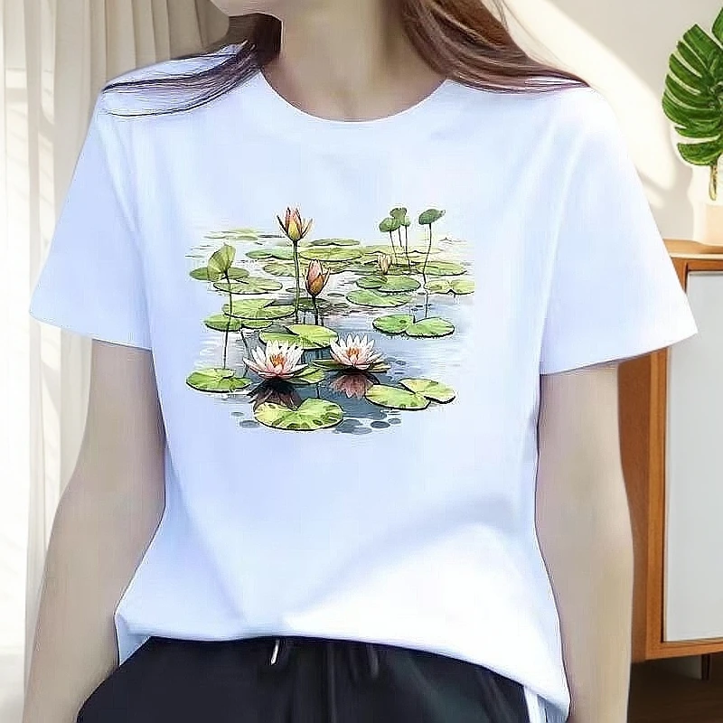 2025夏季新品韩版ins短袖正肩t恤女圆领宽松休闲百搭白色印花半袖