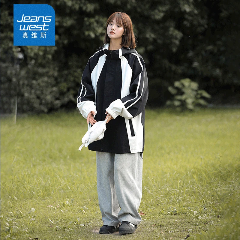 真维斯春秋季连帽休闲百搭宽松夹克122665-WH