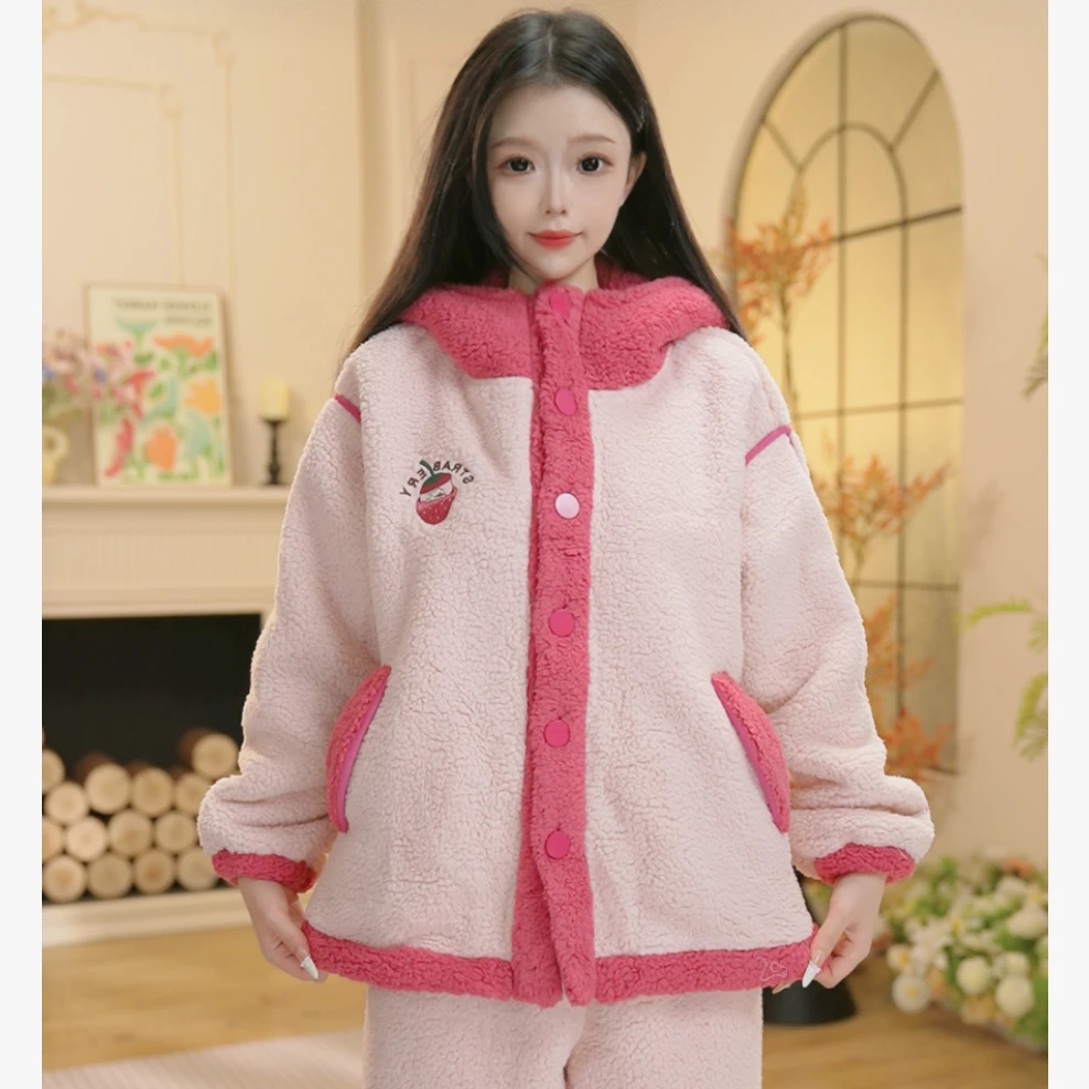 N秋冬款长袖加绒家居服秋冬季加绒加厚保暖舒适睡衣