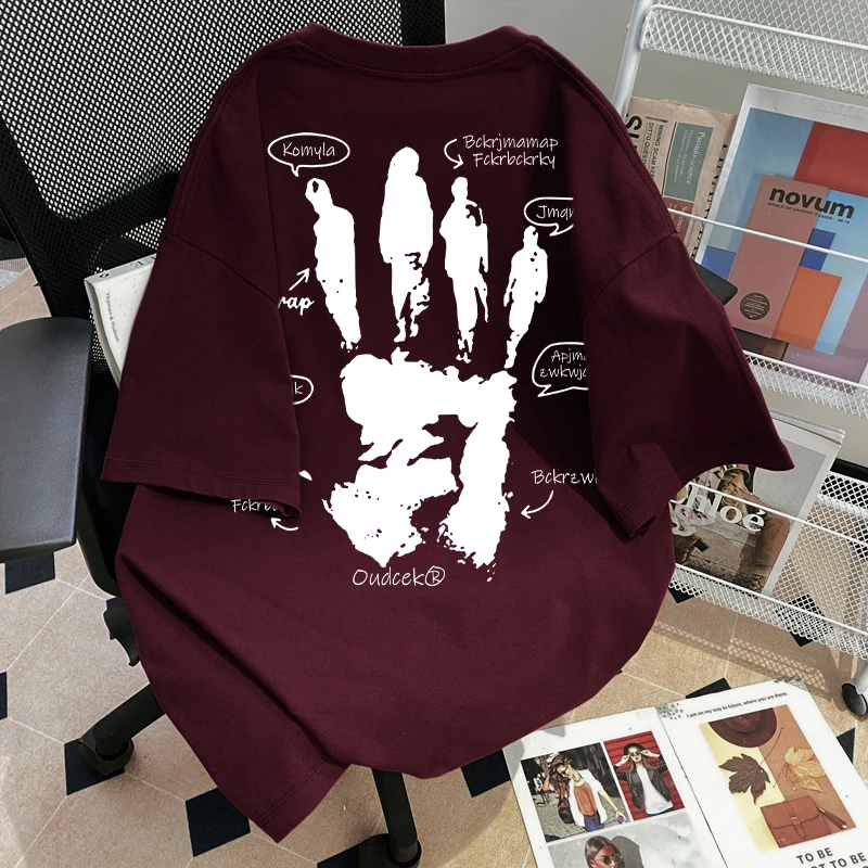 100%纯棉重磅潮牌小众印花休闲宽松oversize短袖T恤夏季男女同款