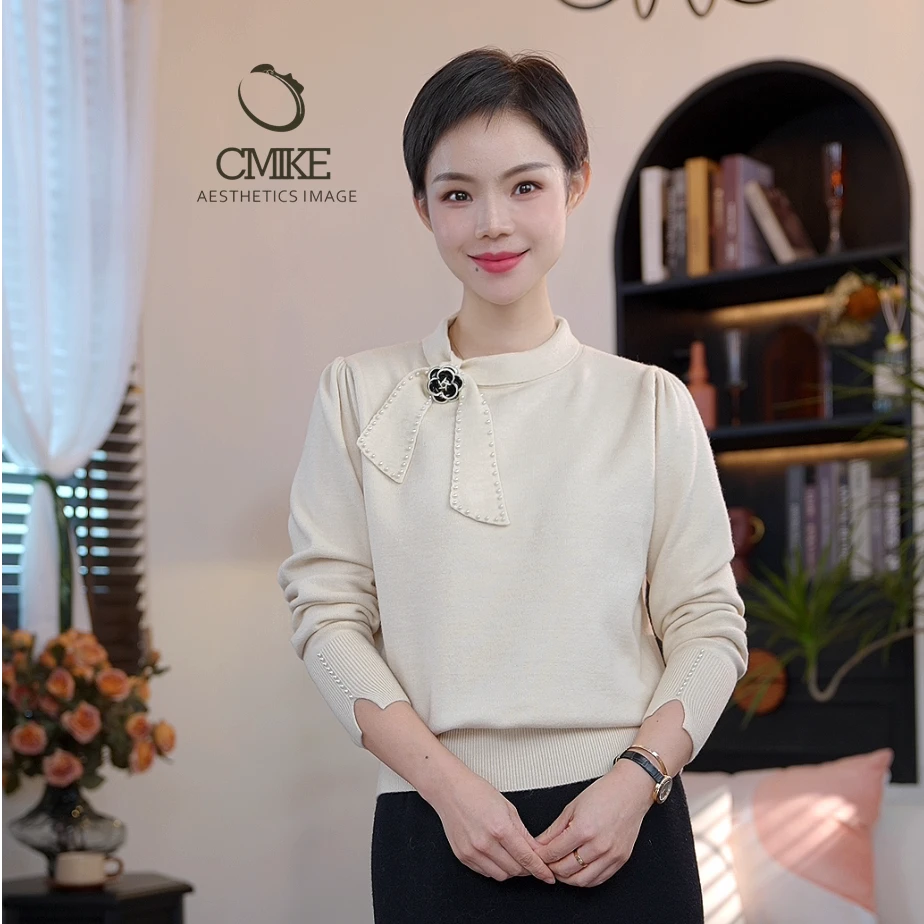 【橙蜜客】时尚设计侧飘带钉珠针织衫洋气网红新款毛衣2454M001021