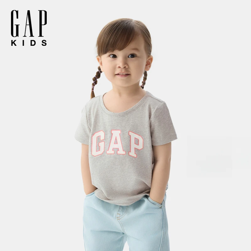 Gap女幼童2025夏季新款LOGO纯棉短袖儿童装T恤舒适上衣美版459909