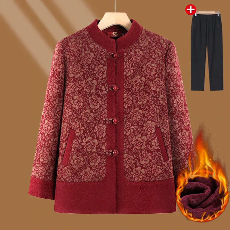 老年人冬装外套女奶奶唐装秋冬喜婆婆婚宴妈妈喜庆老太太加绒衣服