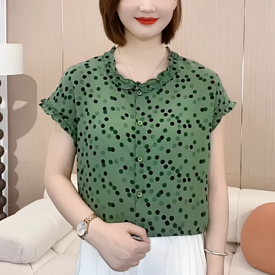 夏季新款洋气碎花减龄提花衬衫法式高级感透气短袖T恤小衫上衣女