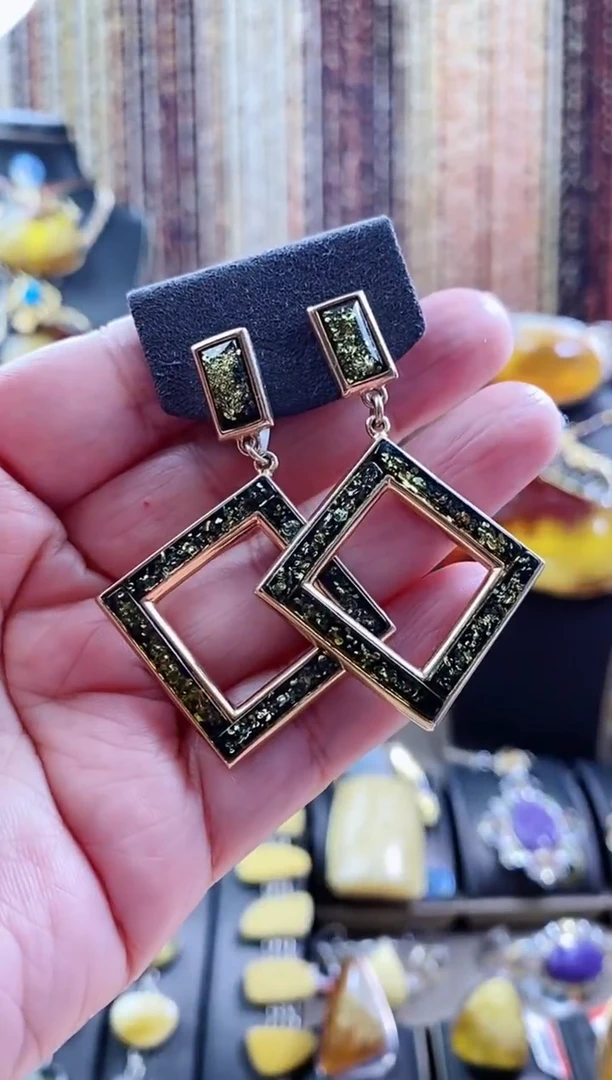 琥珀银S925镶嵌耳饰耳环