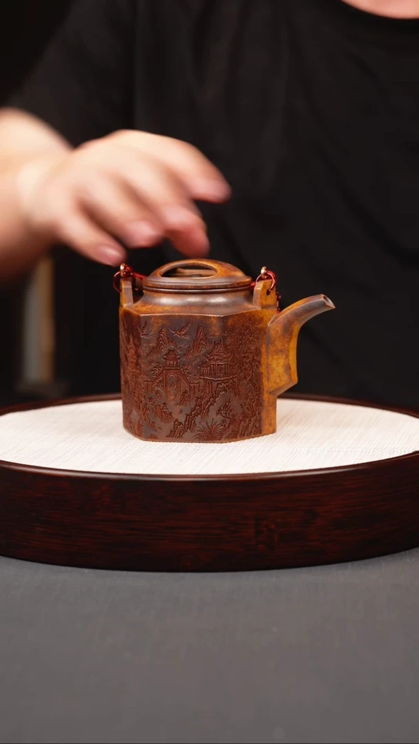 茶壶紫砂龙骨金砂六方提梁