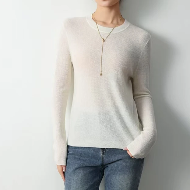 德国进口扬子纱线精纺衫肌理纹圆领打底针织衫 亲肤易打理毛衣