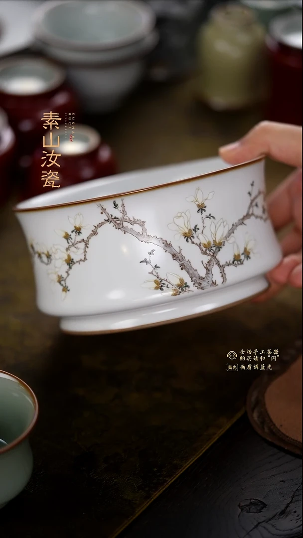 A**N补差价柴窑藏器粉彩玉兰花束腰水洗