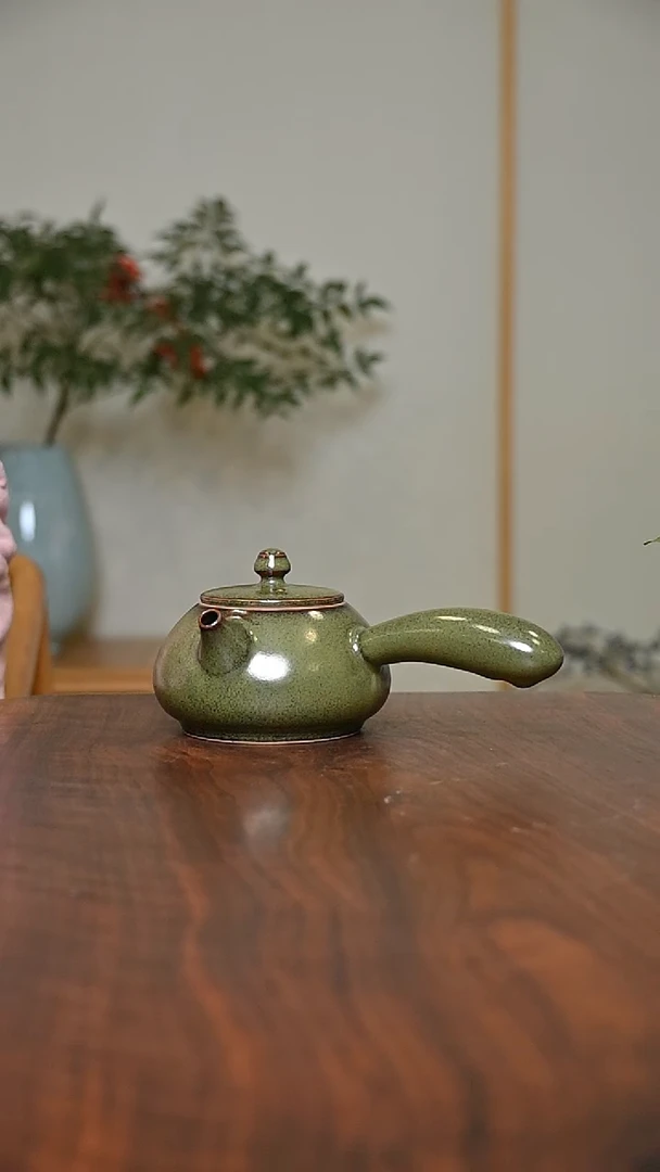 侧把壶 矿石釉 微瑕 桑麻款