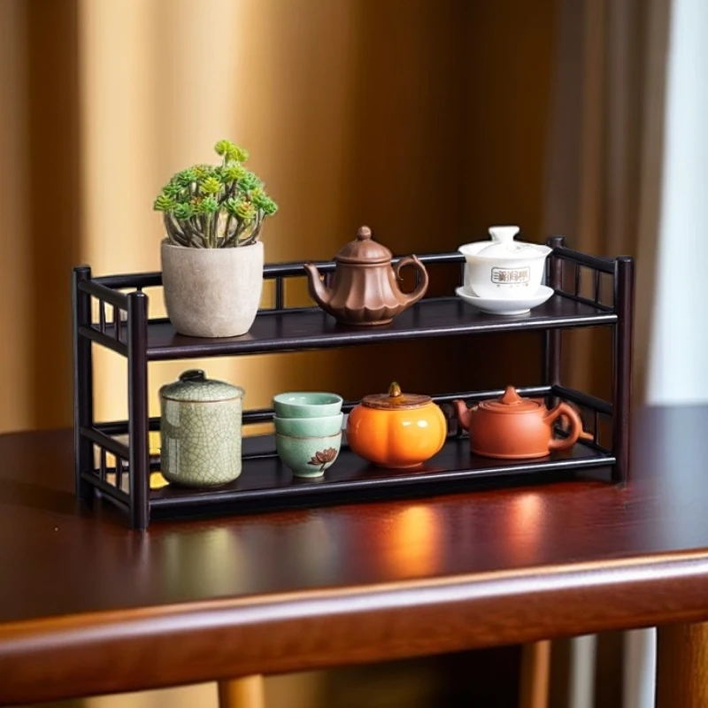 【云梯】精品楠竹茶具茶壶茶叶茶台架收纳专用置物小博古架子茶杯架