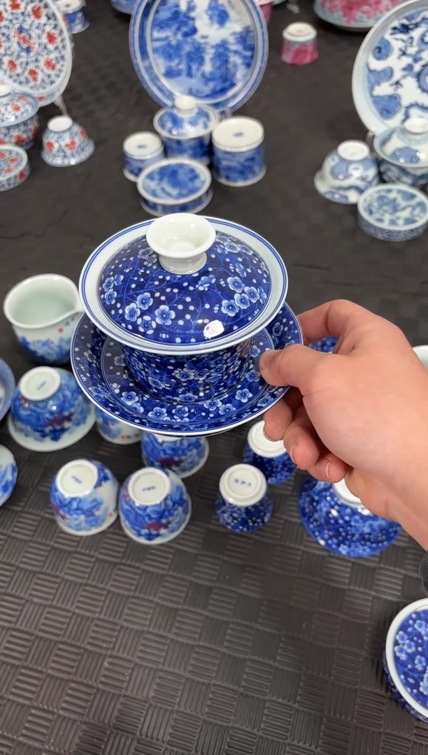 盖碗瓷景德镇陶瓷茶具冰梅马蹄盖碗