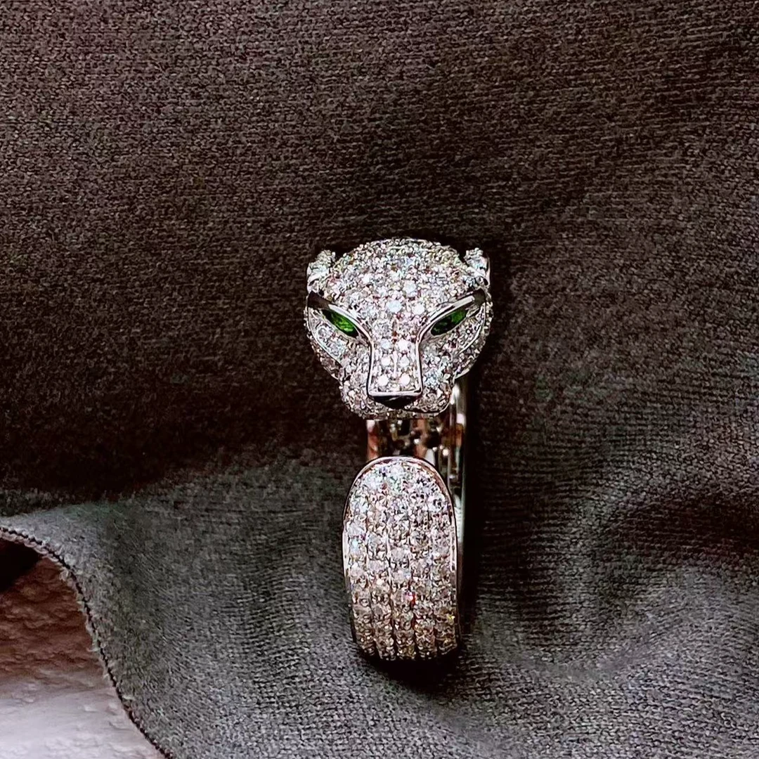 925银莫桑石戒指 时尚帅气百搭银色气质豹子头925银戒指