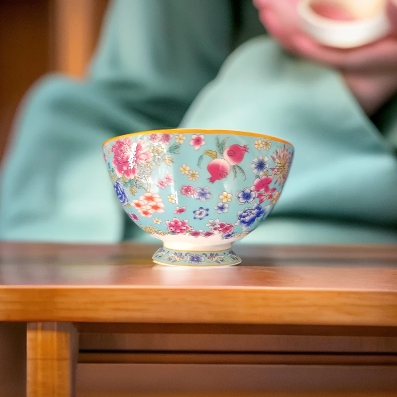 景德镇万花齐放4.5英寸金立碗（松石绿）